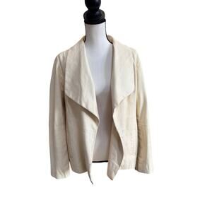 Eileen Fisher Women's Cream Ivory Lambskin Leather Jacket L/XL Vintage Drape